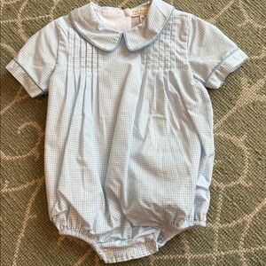 Beaufort Bonnet Company Blue Windowpane Checkered Baby Romper 12/18 Months